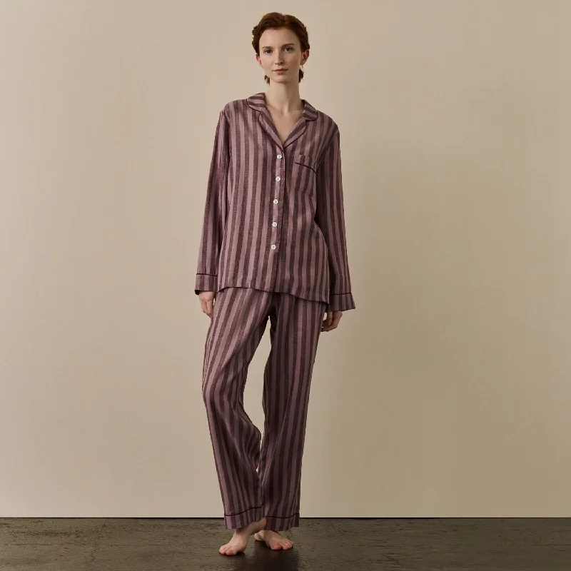 Port & Woodrose Striped Linen Women's PJ Trouser Set