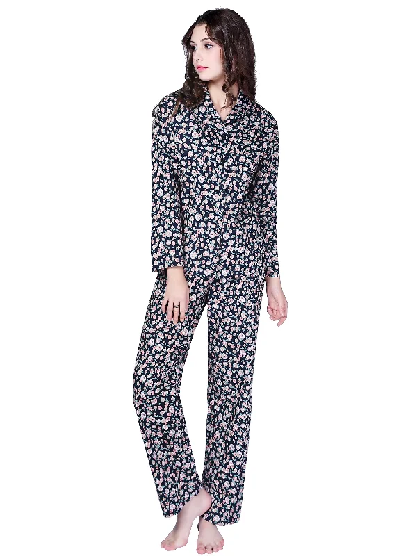 Richie House Women's Floral Two Piece Cotton Pajama Set Long Sleeve Sleep-Lounge RHW2743