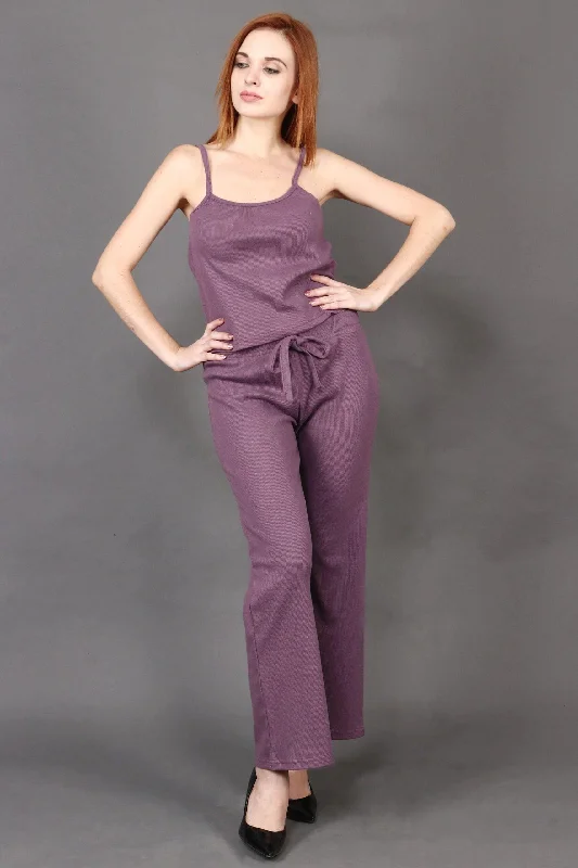 Mauve Ribbed Spaghetti Top with Pyjama