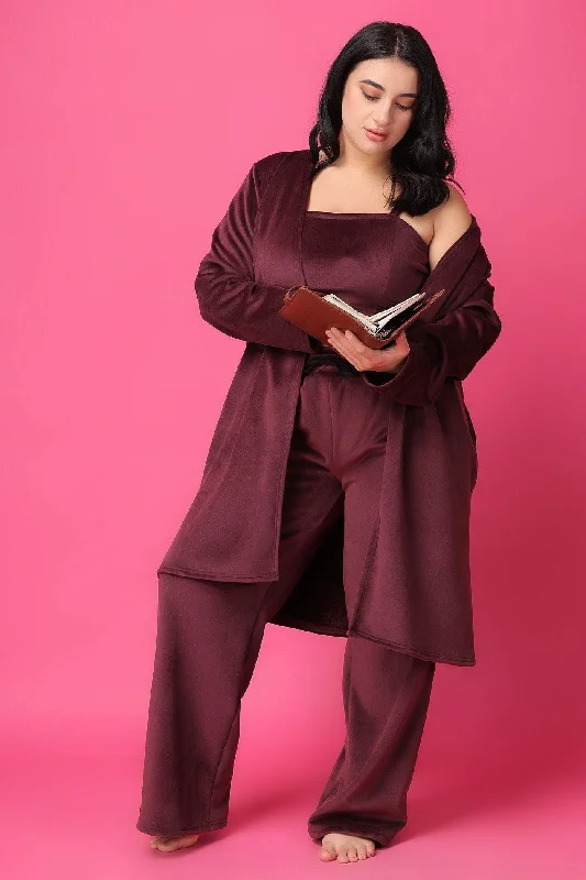 Maroon Solid Winter Set with Robe