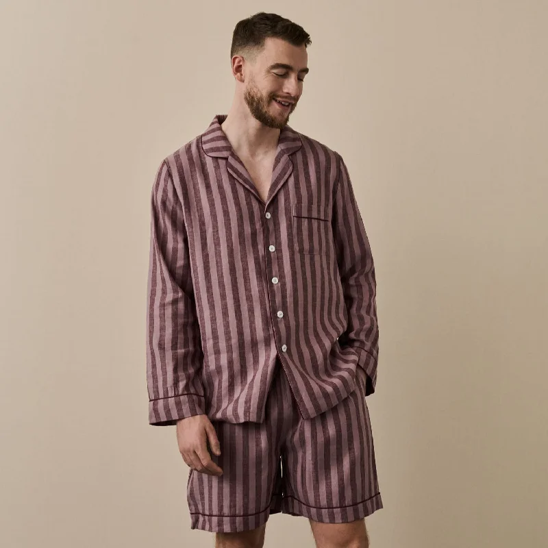 Port & Woodrose Striped Linen Men's PJ Short Set