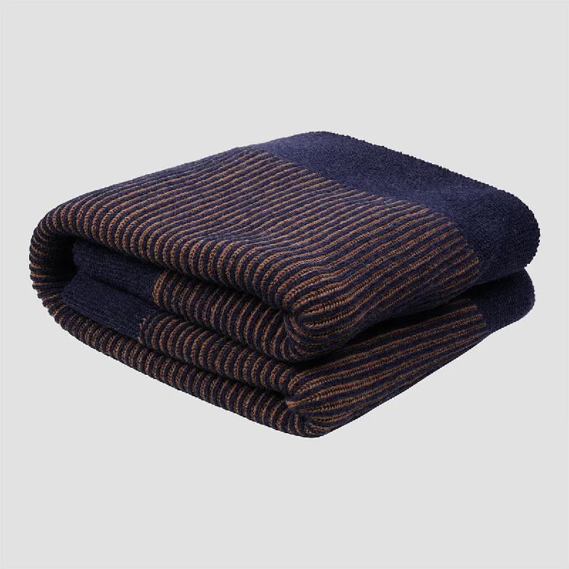 Navy Striped Knitted Throw