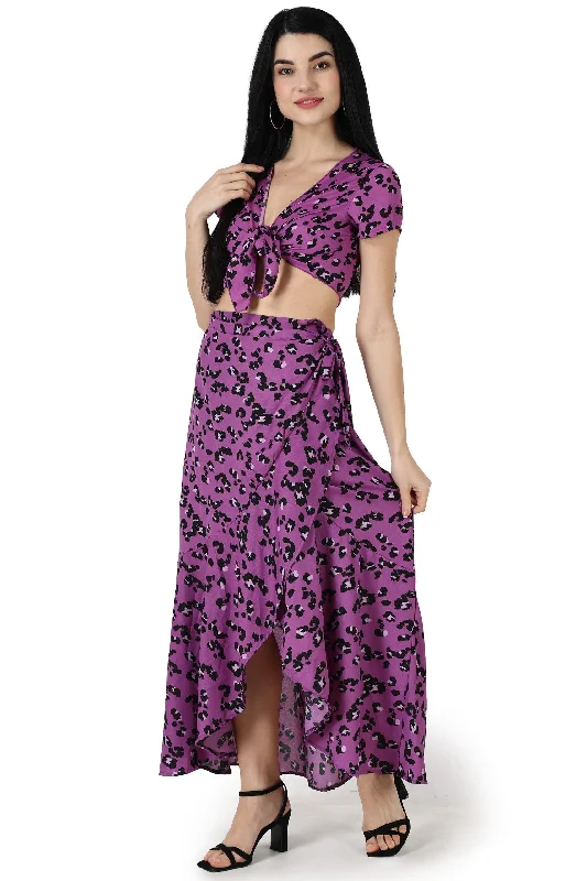 Purple Animal Printed Top with Wrap Around Skirt