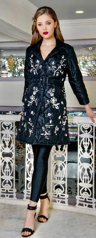 Courcheval silk hand embroidered puffer coat