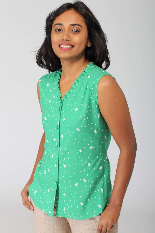 Green Snow Flowy Shirt with Ruffles