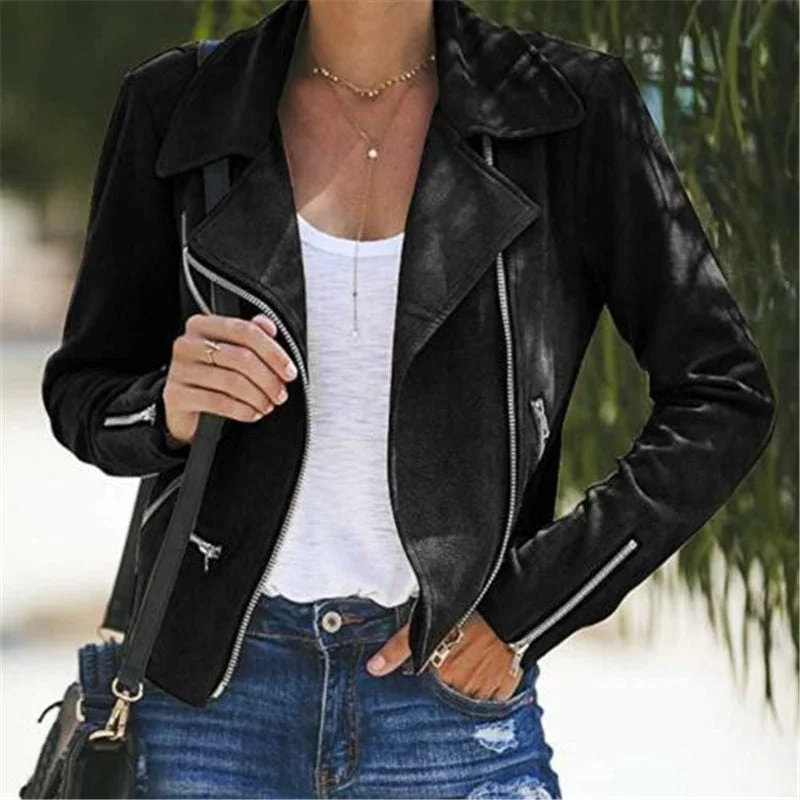 Hirigin Leisure Spring Autumn Ladies Women's Suede Leather Jackets Hot Sale Flight Coat Zip Up Biker Comfort Girl Outwear Jacket