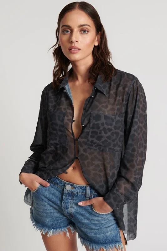 ONE TEASPOON Womens Leopard Chiffon Longline Shirt - Leopard