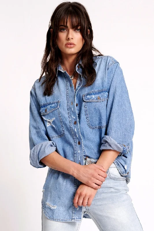 ONE TEASPOON Womens Pacifica Classic Everyday Denim Shirt