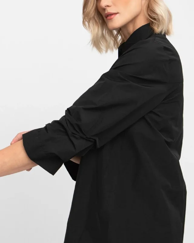 Ozai N Ku Taffeta Scrunch Sleeve Shirt, Black