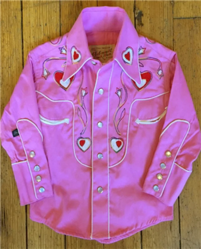 Rockmount Kids Girls Pink 100% Cotton Embroidered Heart Western L/S Shirt