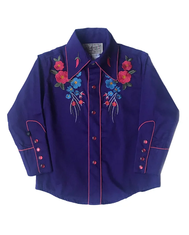 Rockmount Kids Girls Purple 100% Cotton Floral Embroidered Western L/S Shirt