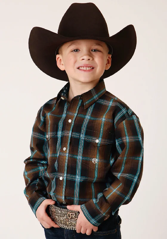 Roper Boys Dark Chocolate 100% Cotton Plaid L/S Shirt