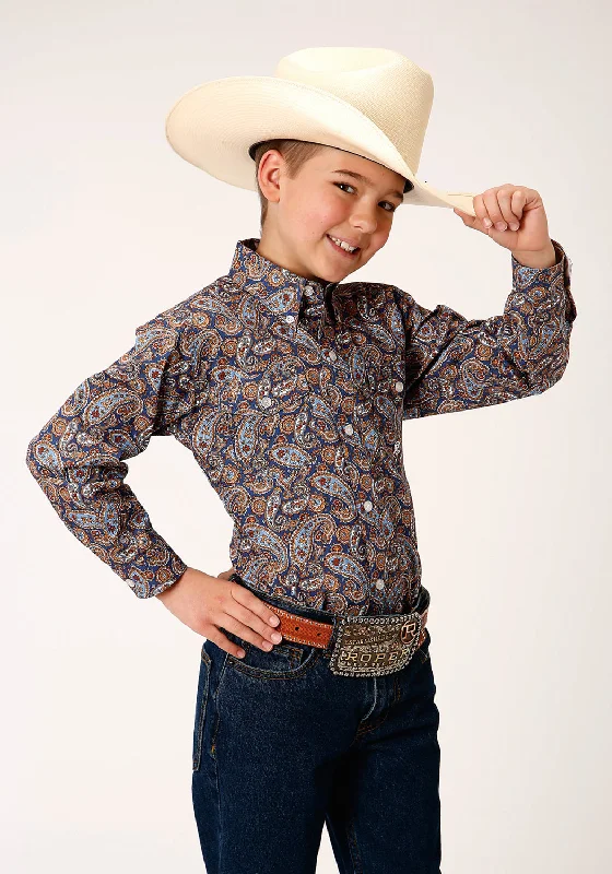 Roper Boys Kids Blue 100% Cotton Country Paisley BD L/S Button Shirt