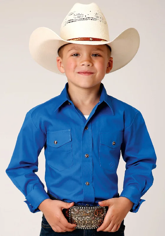 Roper Boys Kids Blue 100% Cotton Snap L/S Western Shirt