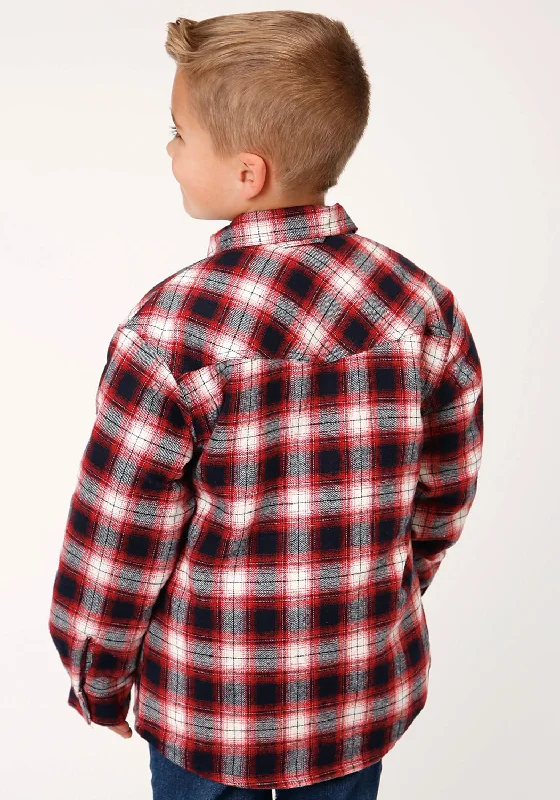 Roper Boys Kids Red 100% Cotton Sherpa Flannel Plaid L/S Shirt