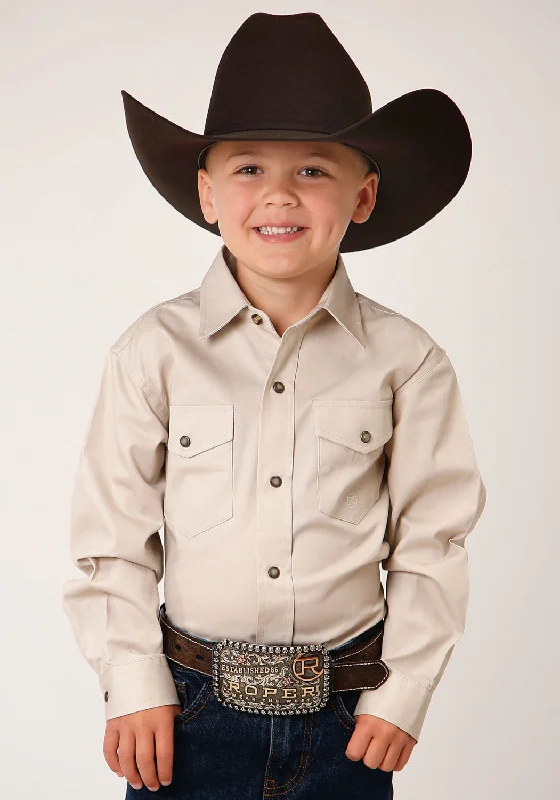 Roper Boys Kids Tan 100% Cotton Snap L/S Western Shirt