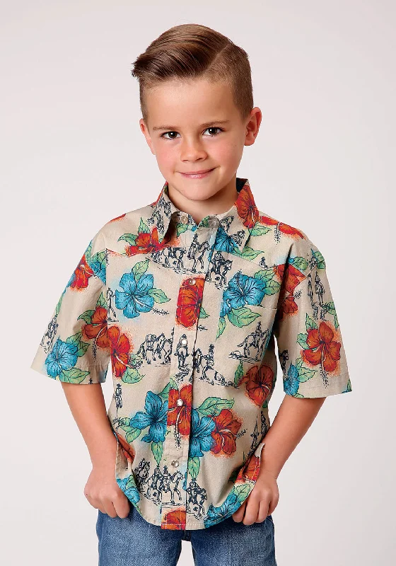 Roper Boys Multi-Color 100% Cotton Trail Ride Tropical S/S Pkt Shirt