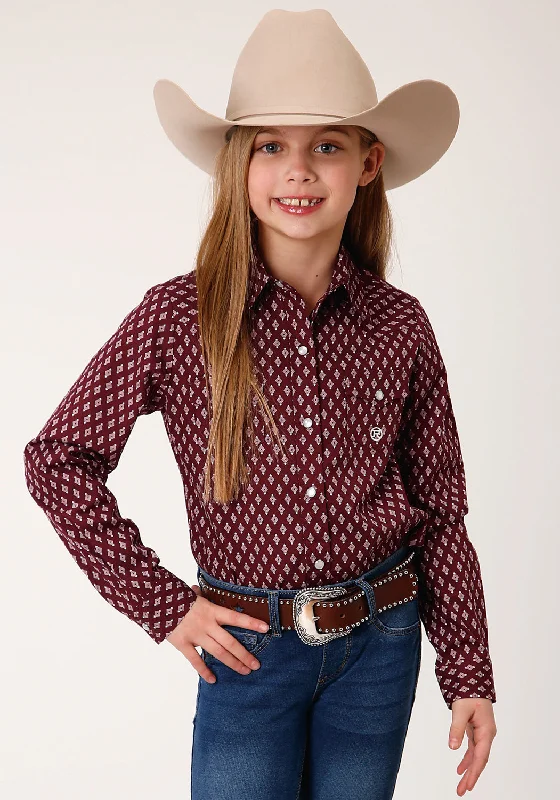 Roper Girls Kids Wine 100% Cotton Point Diamonds L/S Shirt