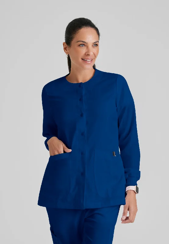 Jamie 4-Pocket Crewneck Snap-Front Scrub Jacket