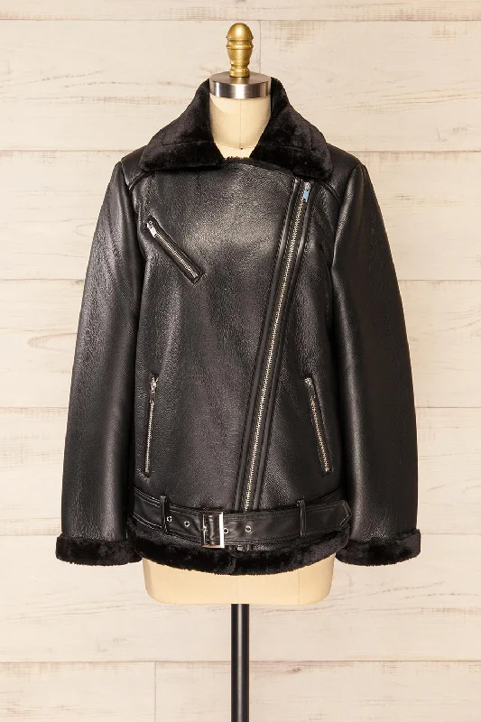 Tsabong | Black Faux Leather Coat