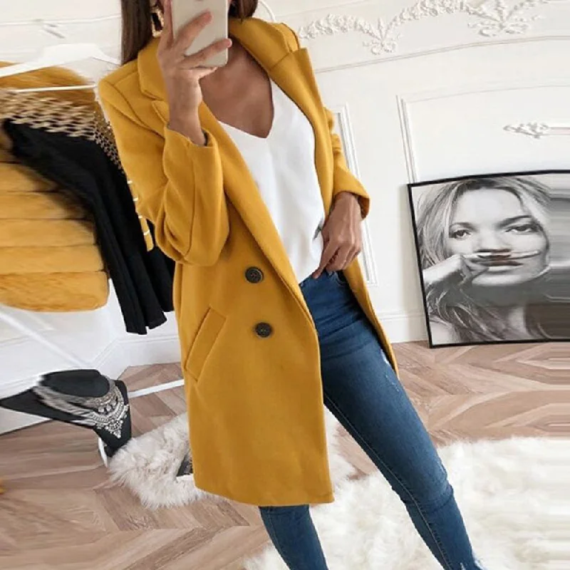 WENYUJH 2019 New Arrival Women Wool Blend Coat Long Sleeve Turn-Down Collar Warm Autumn Winter Wool Women Jackets Plus Size 3XL