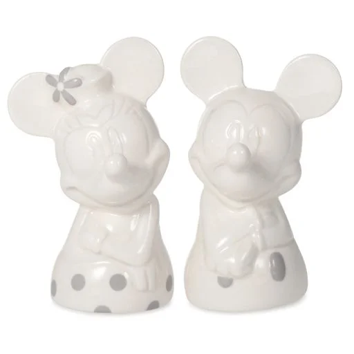 Hallmark Disney Mickey and Minnie White and Silver Salt and Pepper Shakers, Set of 2