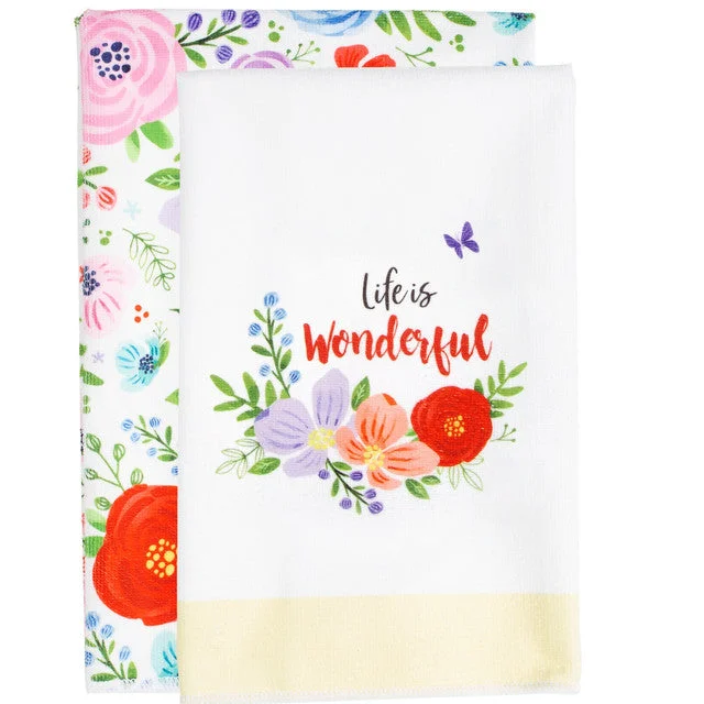 Life Is Wonderful Floral Tea Towels Gift Set of 2