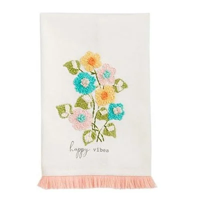 Mud Pie Happy Vibes Floral Embroidered Towel