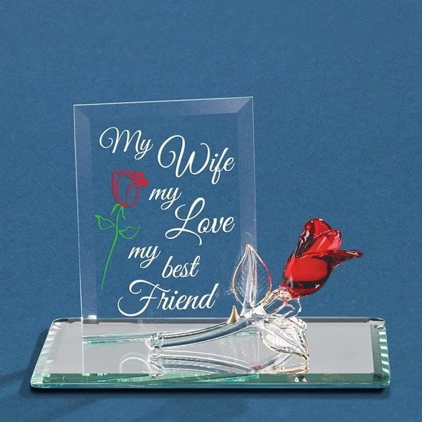 My Wife My Love My Best Friend with Red Rose Glass Figurine