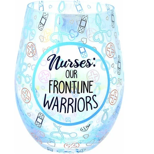 Nurses Our Frontline Warriors 18 oz. Stemless Wine Glass