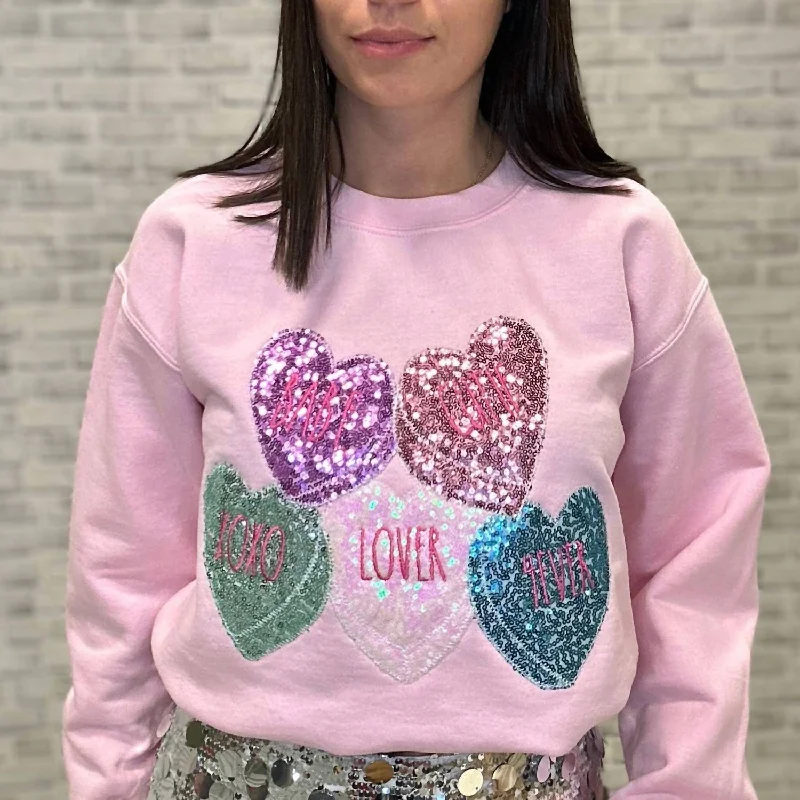 Conversation Heart Sweatshirt In Light Pink