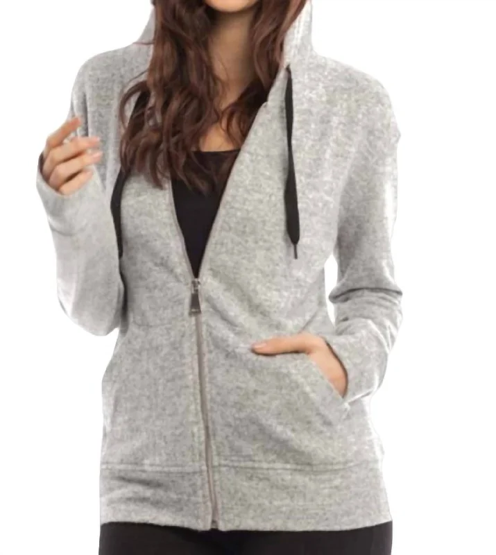 Kourtney Kashmira Zip-Up Hooded Sweatshirt In Beige