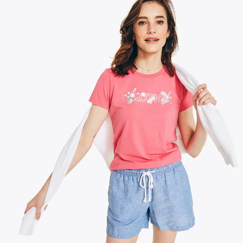 Nautica Womens Sustainably Crafted Floral Foil Logo T-Shirt