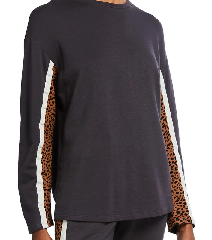 Paneled Mini Leopard Sweatshirt In Faded Black