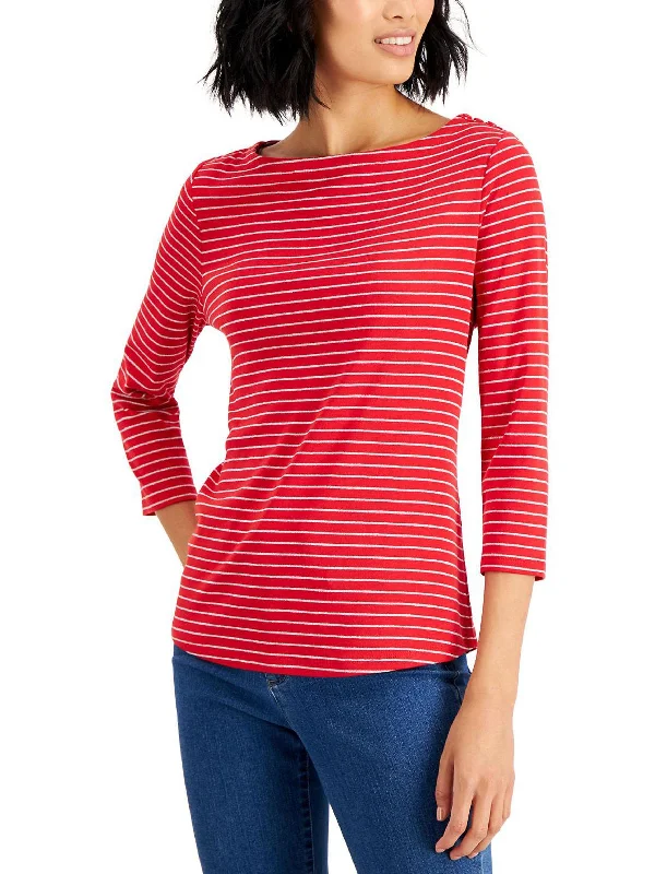 Petites Womens Metallic Striped T-Shirt