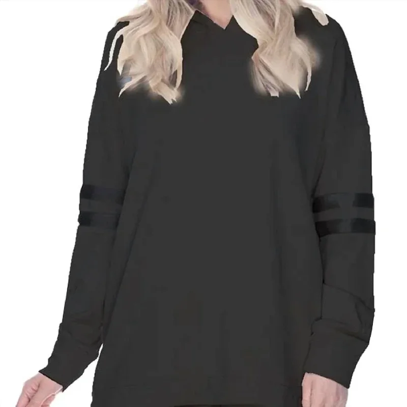 Pj Harlow Destiny French Terry Hooded Sweatshirt With Satin Trim In Black