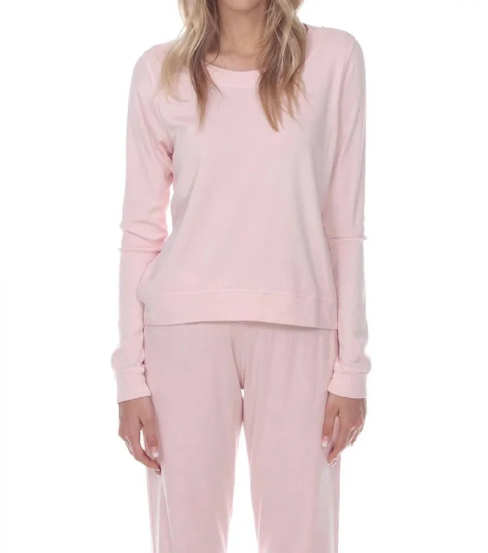 Rosie Rib Knit Long Sleeve Scoop Neck Sweatshirt W/ Banded Bottom In Blush