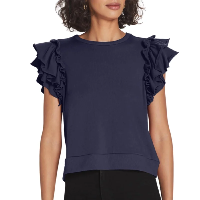 Sleeveless Ruffle Sweatshirt In Navy