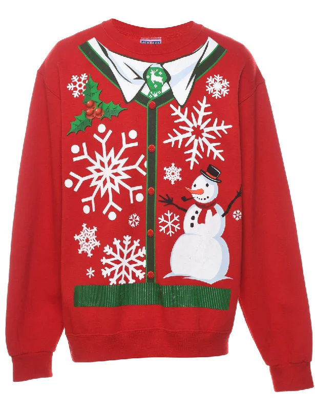 Snowman Christmas Design Red & Green Sweatshirt - M