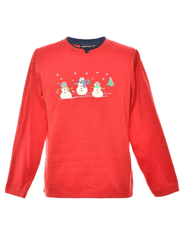 Snowman Red Christmas Sweatshirt - L