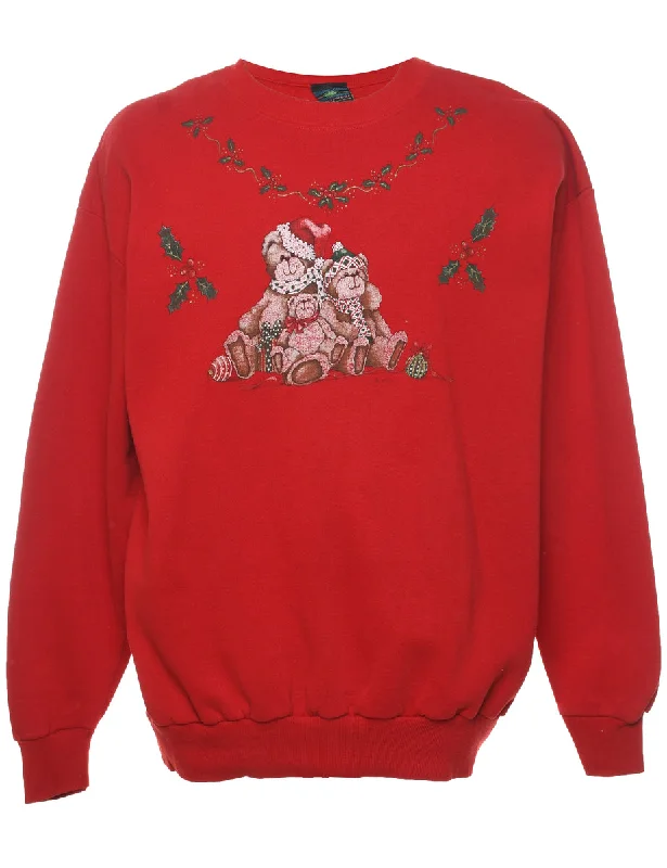 Teddy Bear Print Christmas Sweatshirt - L