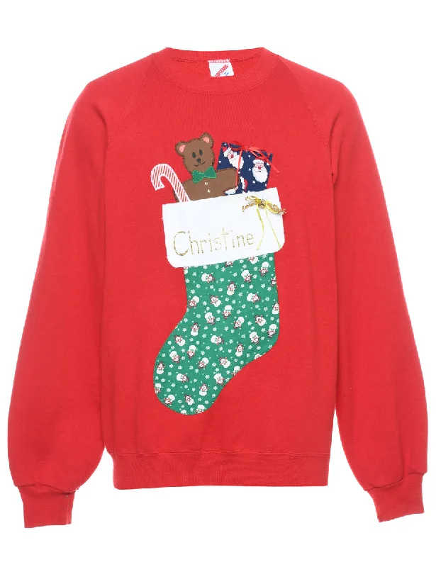 Teddy Bear Print Christmas Sweatshirt - M