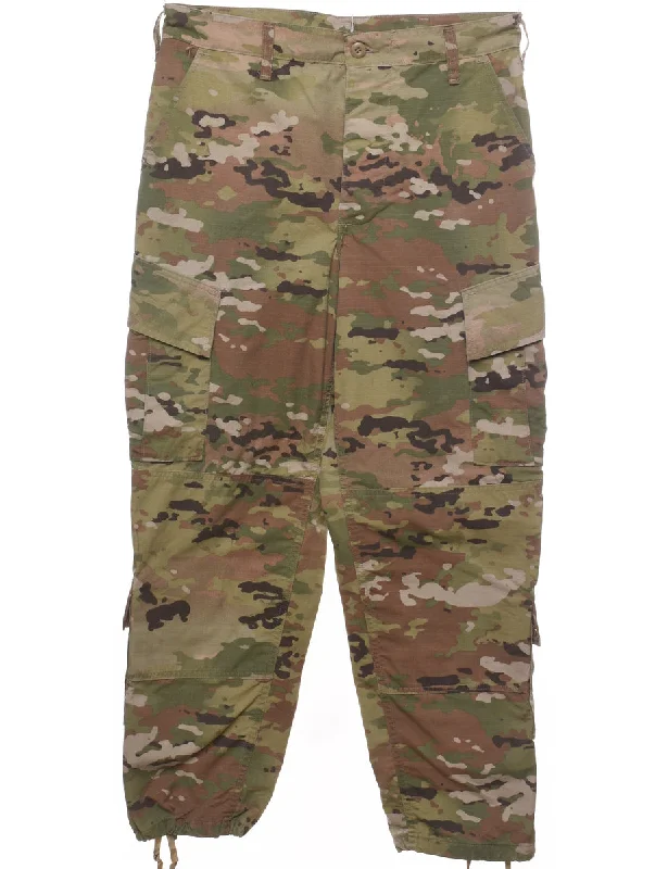 Woodland Camouflage Print Army Cargo Trousers - W33 L30