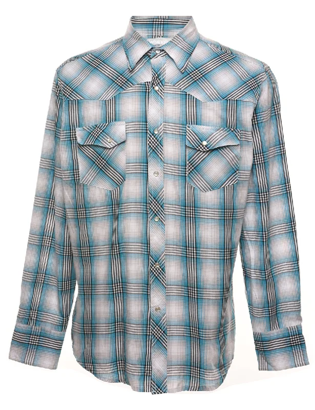 Wrangler Checked Light Blue & Grey Shirt - M