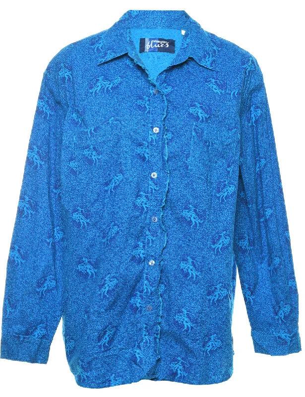 Wrangler Long Sleeve Blue Patterned Shirt - XL