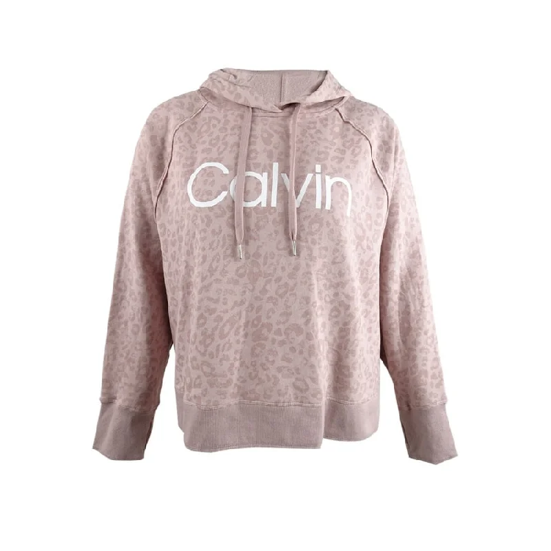 Calvin Klein Women's Plus Animal Print Hooded Sweatshirt Pink Size 3X