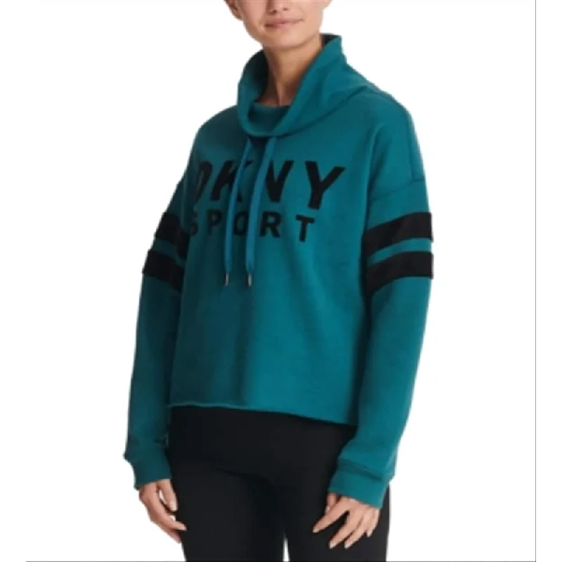 Dkny Women's Sport Velour Logo Funnel Neck Sweatshirt Green Size Xl