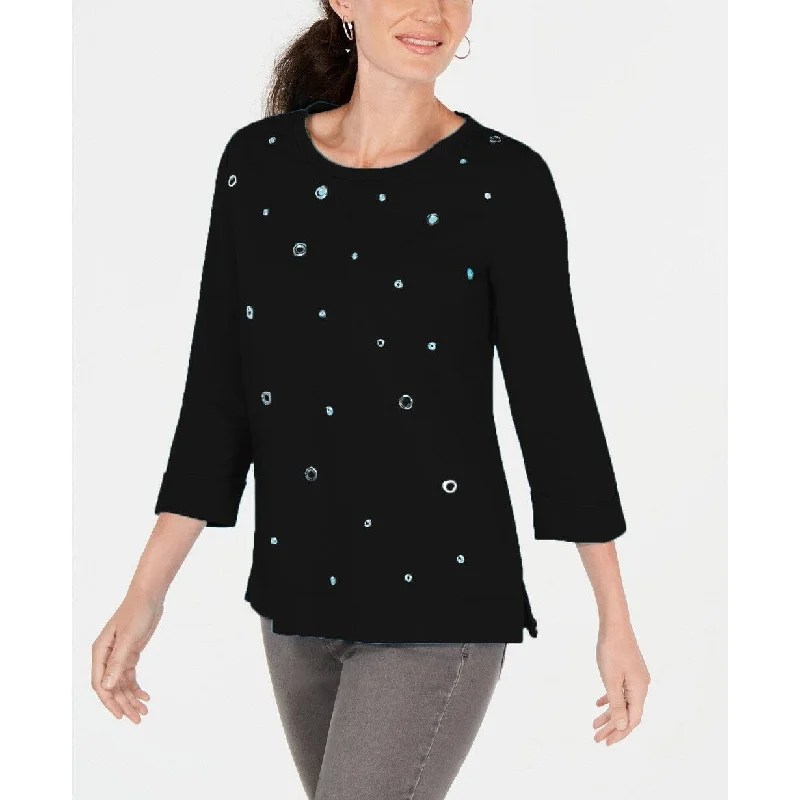 Karen Scott Women's Embellished Sweatshirt Black Size Extra Large - X-Large