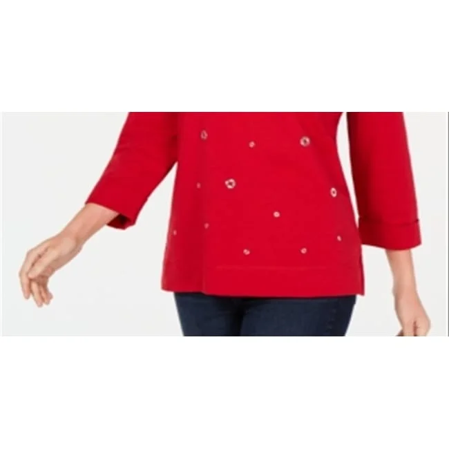 Karen Scott Women's Embellished Sweatshirt Red Size Large