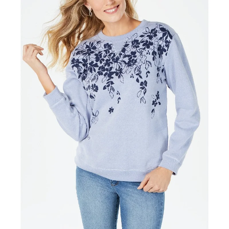 Karen Scott Women's Floral-Print Sweatshirt Blue Heather Size 2 Extra Large - XX-Large